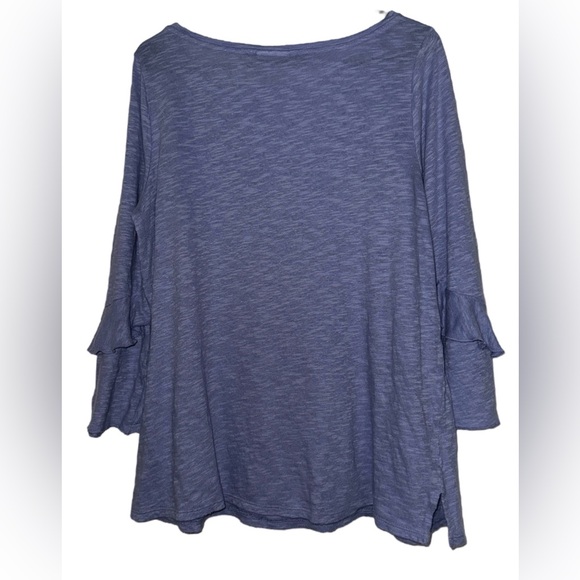 J. Jill Women's Blue Linen Cotton 3/4 Bell Sleeve Boat Neck T-Shirt Size Medium - Picture 4 of 5